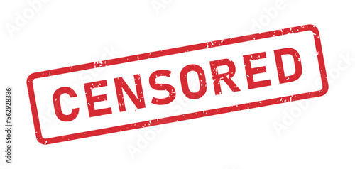 Grunge red censored word rubber stamp. Censor control security sign sticker. Grunge vintage square label. Vector illustration on white background.