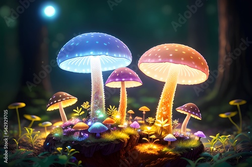 mushrooms in the forest,bioluminescent