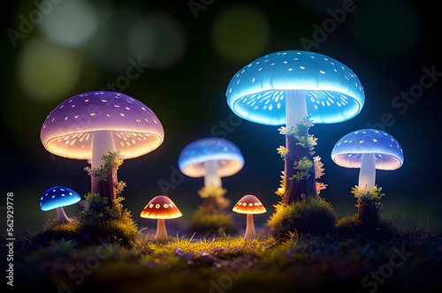 mushroom in the forest,with neon light