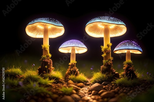 the neon light mushrooms,bioluminescent 