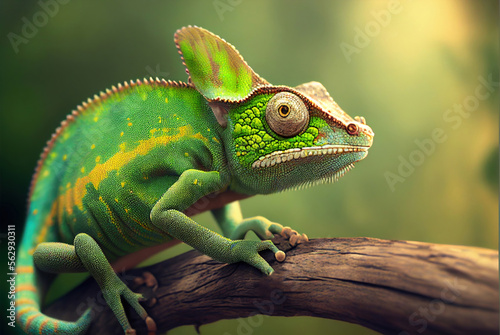 Chameleon lizard on a branch, generative ai