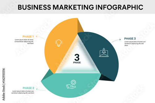 Origami style pie chart triangle infographic template with 3 options, steps, parts, segments. Business concept. marketing infographic vector illustration.