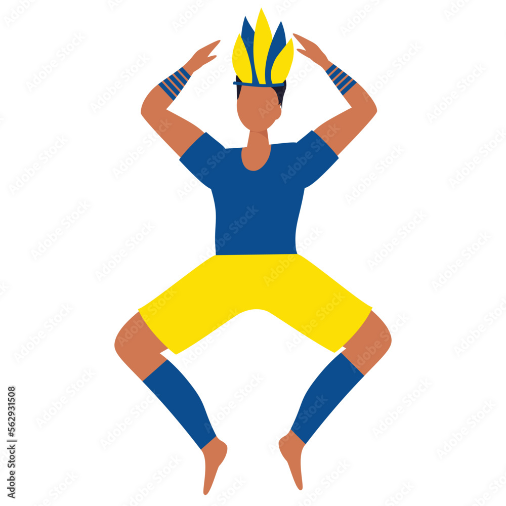 Latin man dancing in carnival costume with feathers. Vector illustration. Latin man dancing in carnival costume with feathers. Vector illustration.