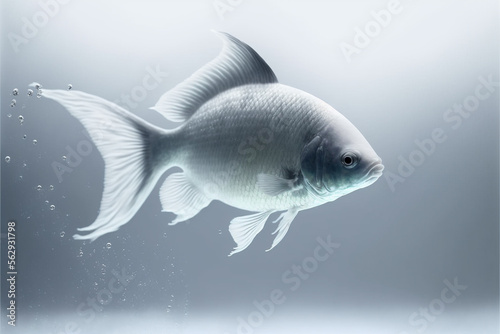 White fish minimalist on white background, Generative AI.