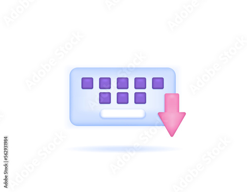 symbol from the keyboard and the down arrow. icons about data entry, data input, download text files. 3d and realistic concept design. graphic elements