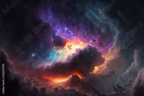 Distant nebula in far away galaxy. Nebula galaxy background. Generative ai