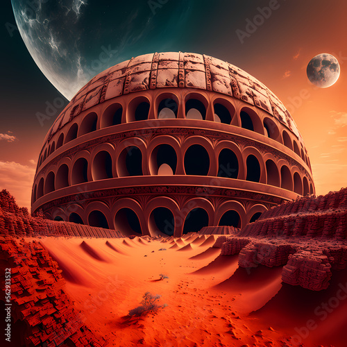 Tableau sur toile colosseum at night in mars or desert