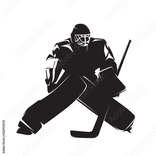 Ice hockey goalkeeper, hockey goalie, isolated vector silhouette, ink drawing. Winter team sport athlete