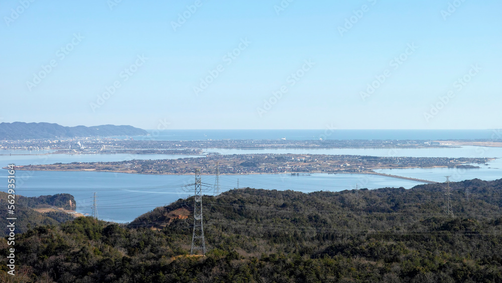 島根県松江市の和久羅山から見た大根島と弓浜半島