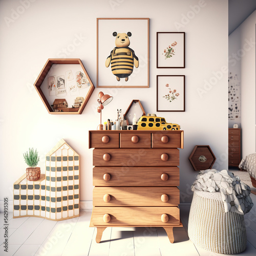 children's room in bee style, honeycomb, generative AI 