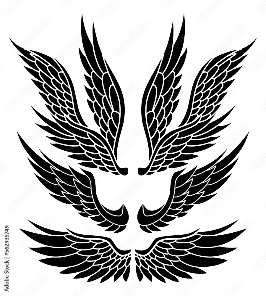Fototapeta premium Vector set of tattoo angel wings