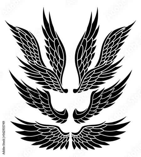Vector set of tattoo angel wings