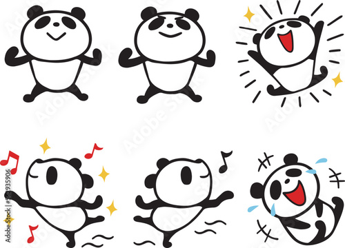 かわいいシンプルパンダセット7　(ガッツポーズ、感激、笑う他)