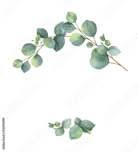 Obraz na płótnie Watercolor wreath with green eucalyptus leaves and branches