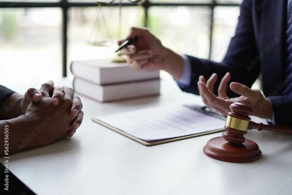 Businessman with lawyer discussing law firm business plan Market