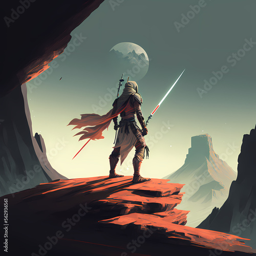 Warrior with Katana in mars or deser, Soldier or warrior in Mars or desert with Katana, Ready to gaurd photo