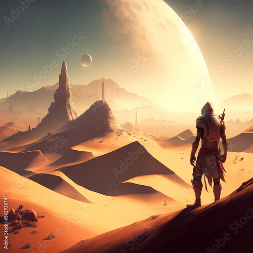Assassin in mars or deser, Soldier or warrior in Mars or desert, Ready to gaurd photo