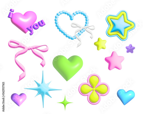Adorable 3D Heart Vector Illustration, Bubbly Graphic Elements, Adobe Illustrator Star Template, High Quality Vector Graphics, Editable 3-dimensional Sparkle, Custom Ai File Edit Working File 3D Stars