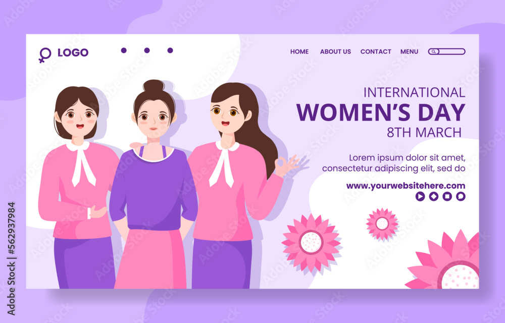 International Women Day Social Media Landing Page Cartoon Hand Drawn Templates Illustration International Women Day Social Media Landing Page Cartoon Hand Drawn Templates Illustration