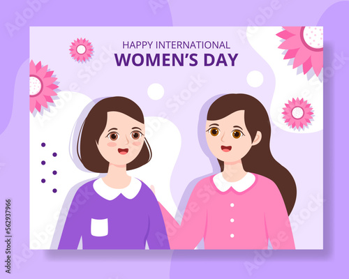 International Women Day Photocall Flat Cartoon Hand Drawn Templates Illustration