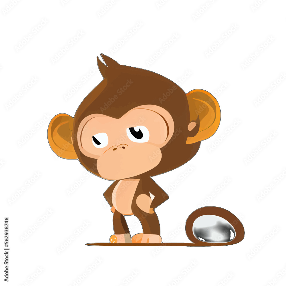 Obraz premium Cute monkey illustration vector, simple funny ape design