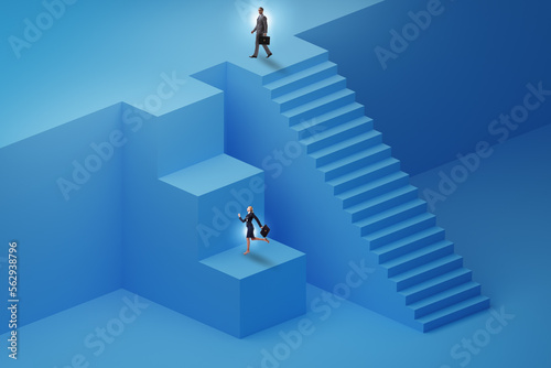 Gender inequality in career ladder concept photo