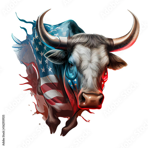 American patriot bull vector illustration graphic, Colorful buffalo america Flag
