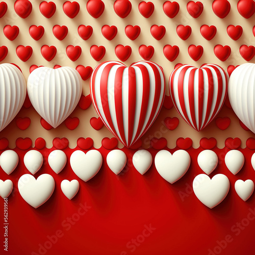 white and red 3d hearts on red background, generative AI