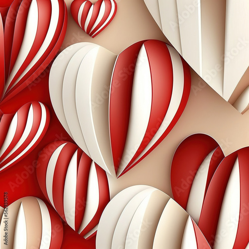 white and red 3d hearts on red background, generative AI