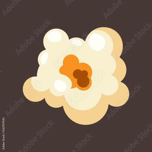 Piece of popcorn vector illustration. Salty or sweet snack from corn or souffle for watching movies isolated on brown background. Food, cinema concept