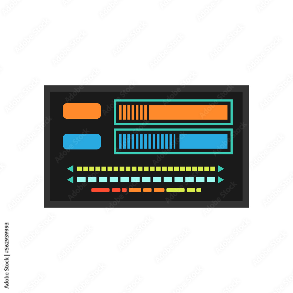 Screen or monitor with buttons for control panel illustration. Retro control console or terminal elements, buttons on dashboard, system monitor or display. Technology, equipment concept Screen or monitor with buttons for control panel illustration. Retro control console or terminal elements, buttons on dashboard, system monitor or display. Technology, equipment concept