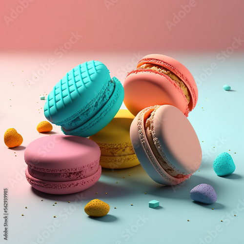 Traditional colorful macarons beautifully decorated, generative AI 