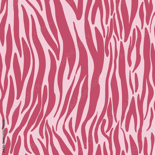 Seamless pattern with abstract stripes like zebra skin. Animal print in a trendy color combination Viva Magenta.