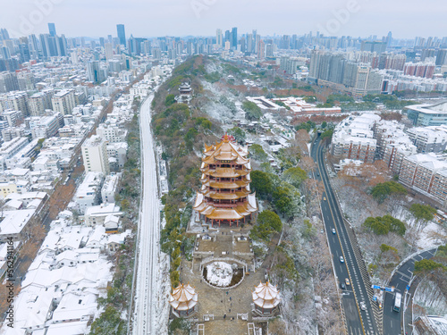 Wuhan Yellow Crane Tower Park Winter Snow Scenery photo