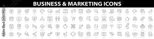 80 icons Business & marketing. Digital marketing icon. Business icon. Content, search, marketing, e-commerce, seo, electronic devices, social, social media. Vector illustration