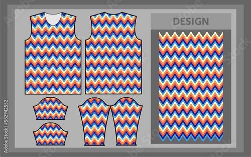 full color uniform on the front, back and sleeves. TShirt mock up for sports club. Vector illustration ready to print .Soccer, football. sublimation design Premium for racing, cycling, gaming