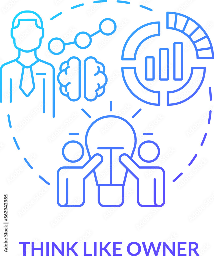 Think like owner blue gradient concept icon. Business management. Rule of successful investing abstract idea thin line illustration. Isolated outline drawing. Myriad Pro-Bold font used Think like owner blue gradient concept icon. Business management. Rule of successful investing abstract idea thin line illustration. Isolated outline drawing. Myriad Pro-Bold font used