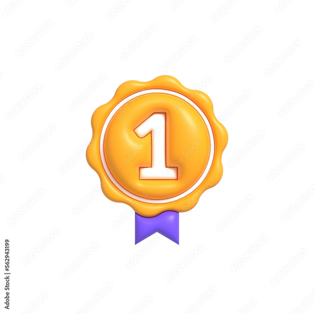 3D badge winner for 1st first place, Winner awards and Champion prizes 3D rendering 3D badge winner for 1st first place, Winner awards and Champion prizes 3D rendering