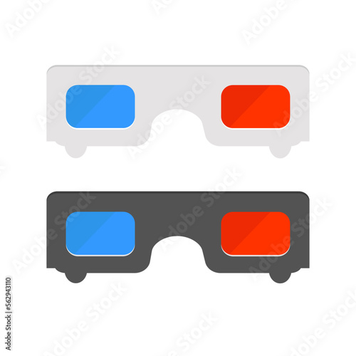3D glasses, white and grey pair of 3D glasses. flat vector illustration