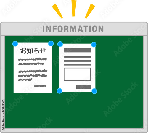 掲示板に磁石で留めた貼り紙