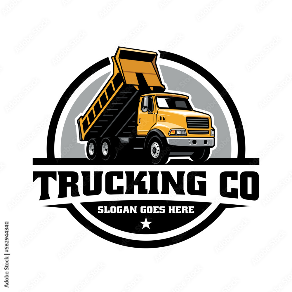Dump truck logo vector for construction company. Vehicle equipment