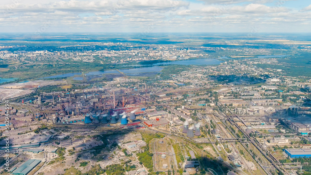 Lipetsk, Russia. Iron and Steel Works. Left Bank District, Aerial View