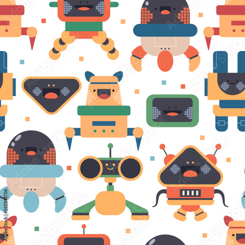 Cute robots vector cartoon seamless pattern background for wallpaper, wrapping, packing, and backdrop.