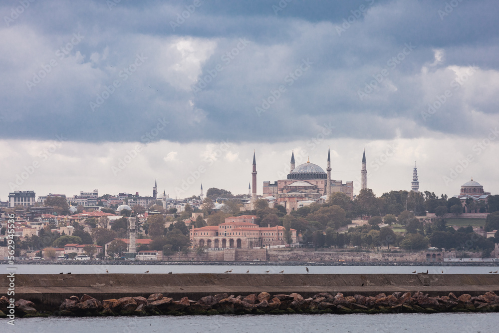 Istanbul. Beautiful view of Eminonu area in Fatih area on the Golden Horn with Suleymaniye Mosque on a cloudy day Istanbul. Beautiful view of Eminonu area in Fatih area on the Golden Horn with Suleymaniye Mosque on a cloudy day