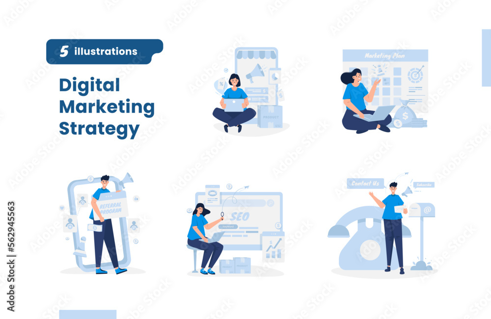 Digital marketing strategy vector illustration pack