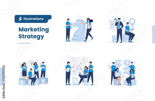 Marketing team strategy vector illustration collection set