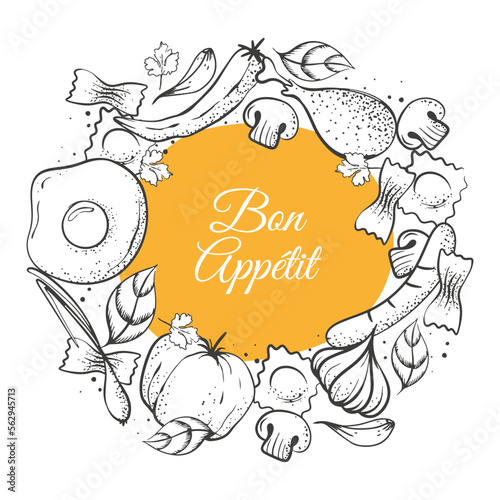 food background frame and inscription bon appetit