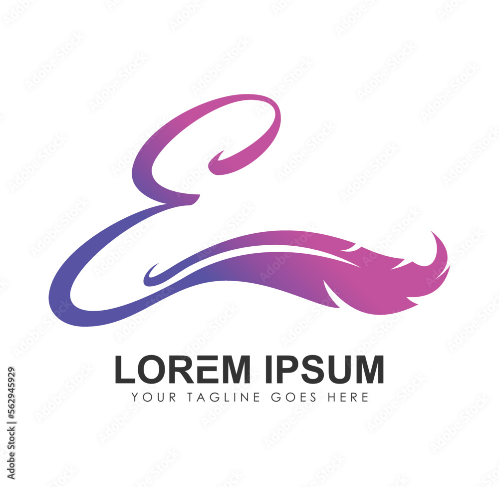 Initial Monogram Logo Letters  EB with Feather Sign