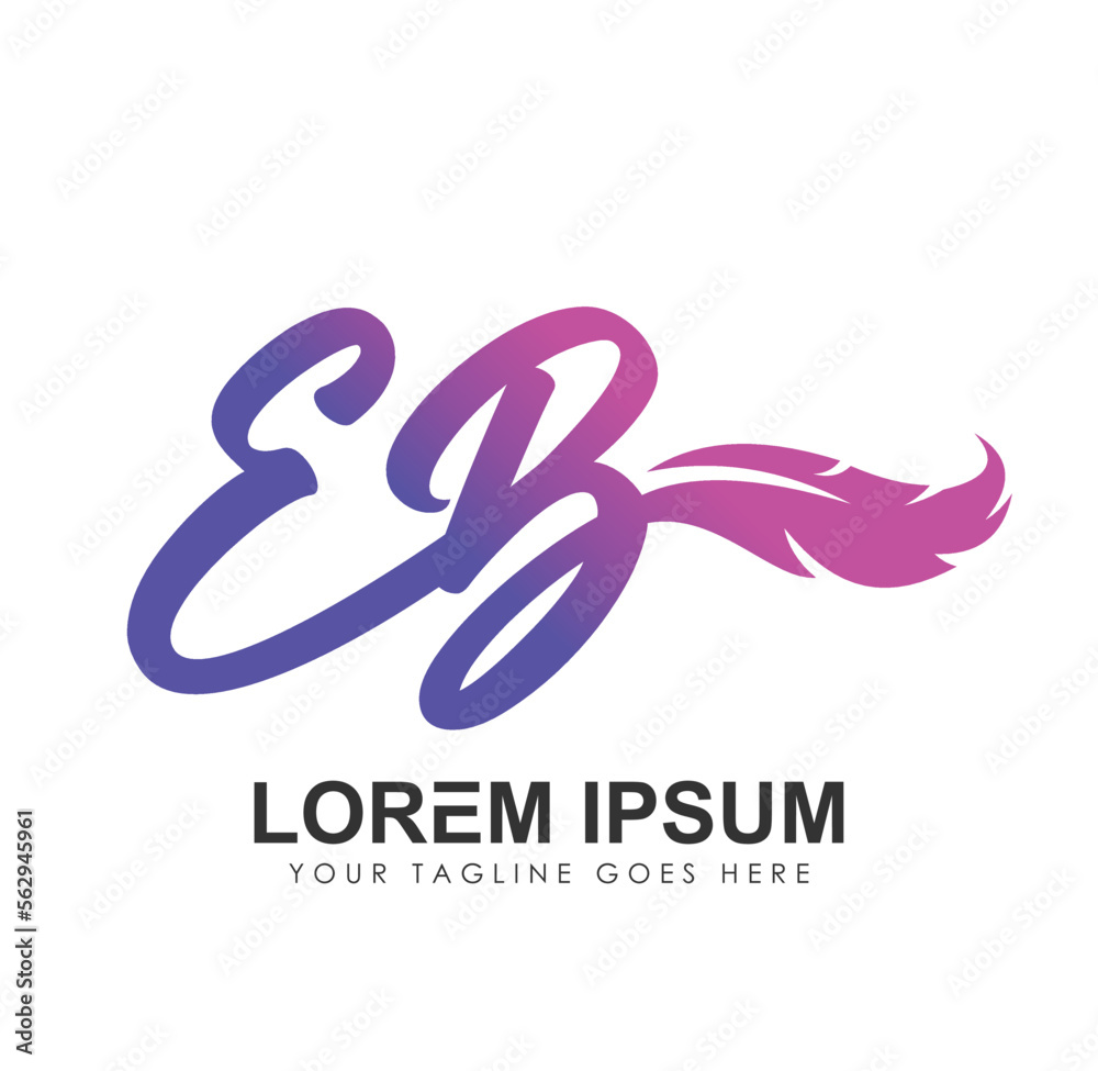 Initial Monogram Logo Letters EB with Feather Sign Initial Monogram Logo Letters EB with Feather Sign