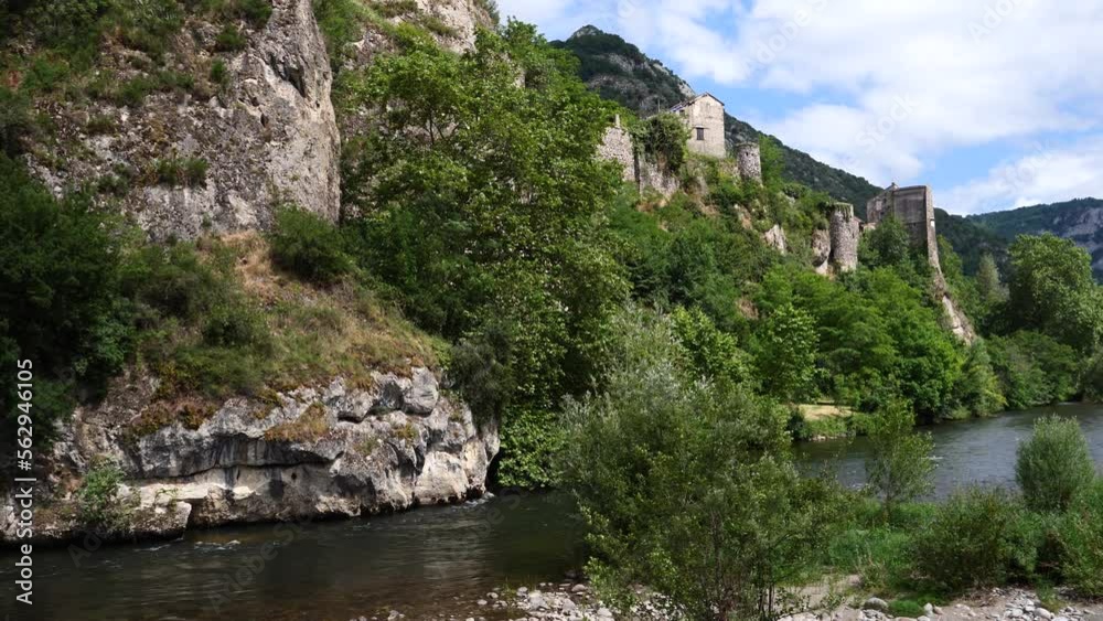 riverside village of Tarascon sur Ariege, France riverside village of Tarascon sur Ariege, France